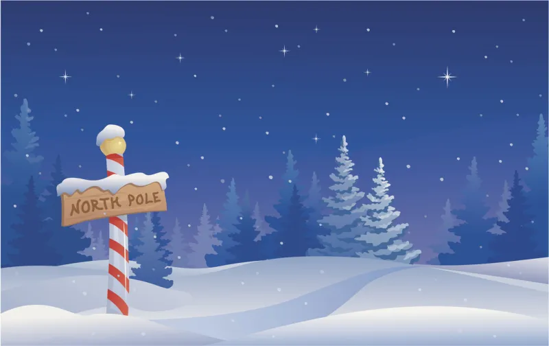 vector christmas illustration with a north pole sign all trees are separate objects, grouped for easy edit