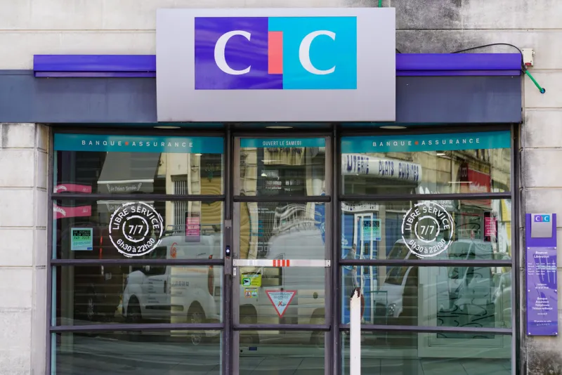 bordeaux , aquitaine   france - 11 13 2019   cic logo bank sign facade atm store office credit industriel et commercial