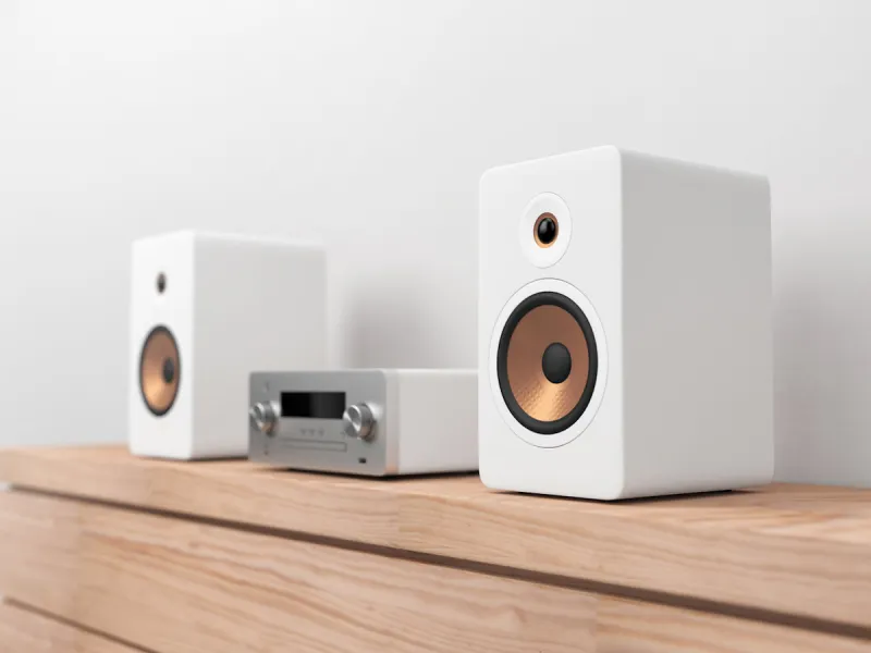 micro hi-fi stereo system mockup, network receiver, cd and mp3 player, 3d rendering