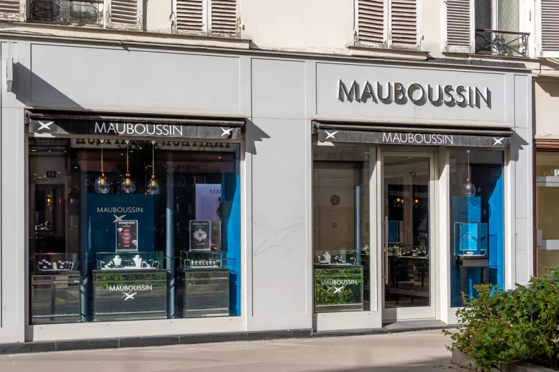 paris, france - october 19, 2023  exterior view of a mauboussin boutique mauboussin is a french jewelry house founded in