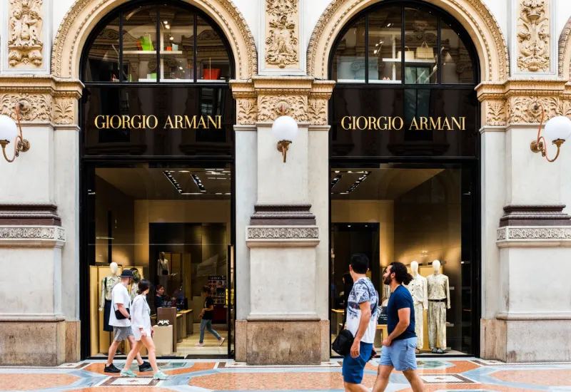 milano, italy - july 4, 2019  giorgio armani store in galleria vittorio emanuele ii in milano, italy