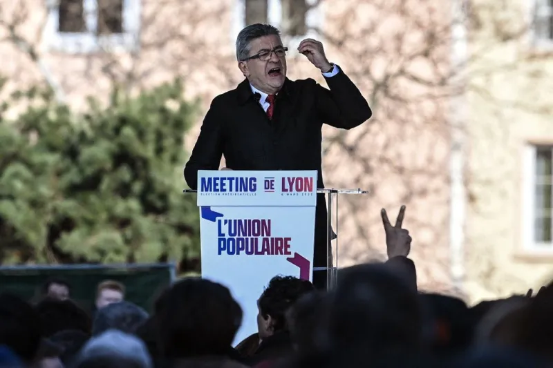 france's leftist movement la france insoumise (lfi) candidate for the 2022 presidential election jean-luc melenchon delivers a speech during a campaign meeting in lyon on march 6, 2022 (photo by olivier chassignole   afp)
