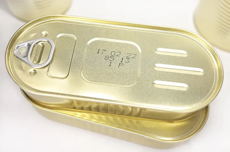 canned fish, seafood in tin can close-up tin can food storage simple and cheap food concept seafood preservation