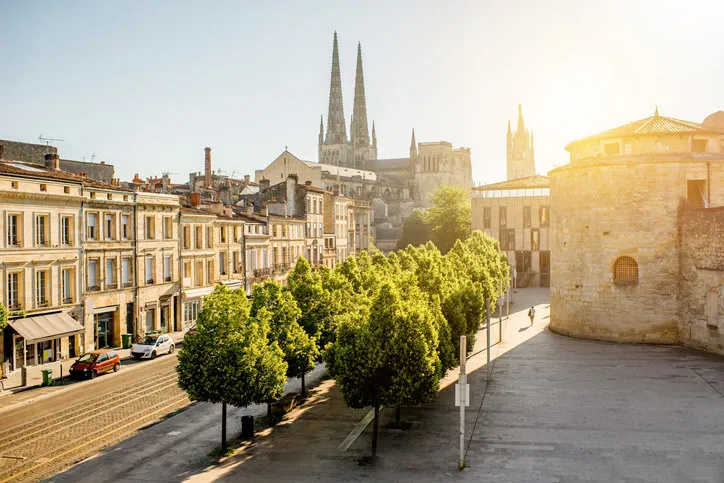 morning cityscape view with saint pierre cathedral in bordeaux city, france