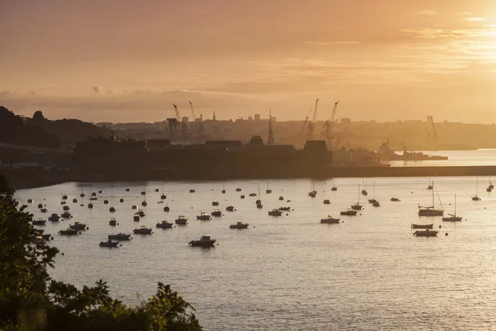 panorama of brest at sunrise brest, brittany, france