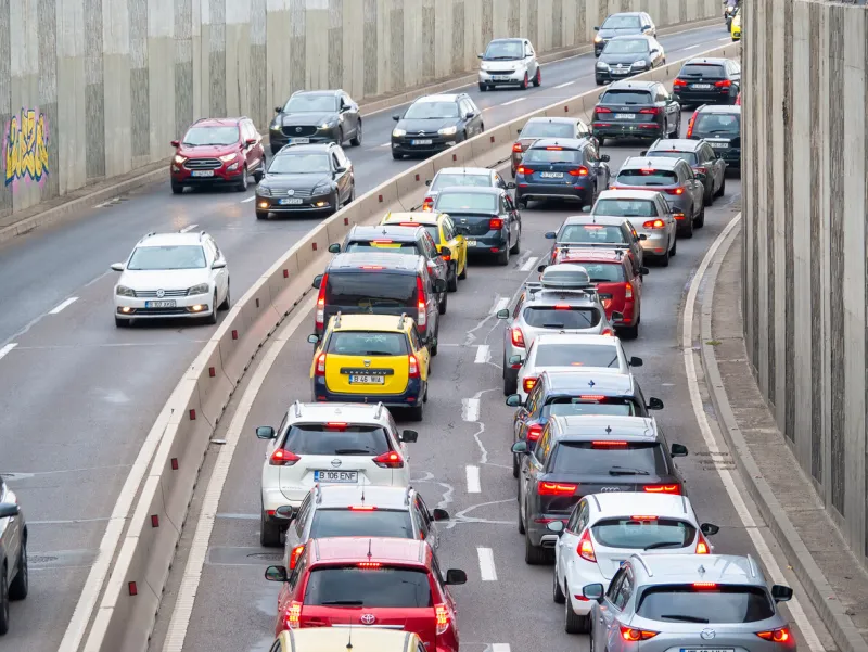 bucharest, romania - september 2022  traffic jam or heavy congestion in baneasa passage, bucharest stationary cars on the street