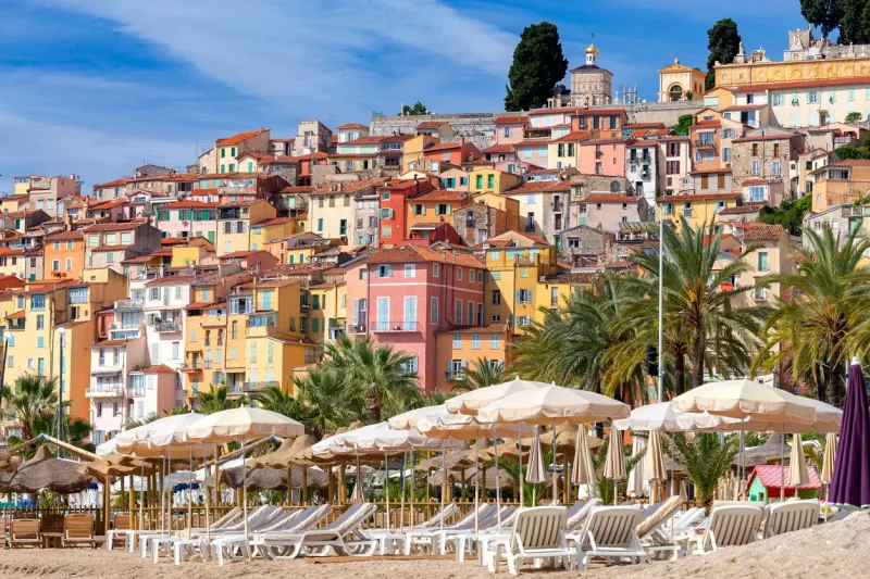 picturesque view of the multicolored medieval houses in the historic part of the city menton france cote d'azur