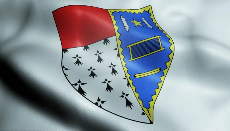 3d waving france city coat of arms flag of roubaix closeup view