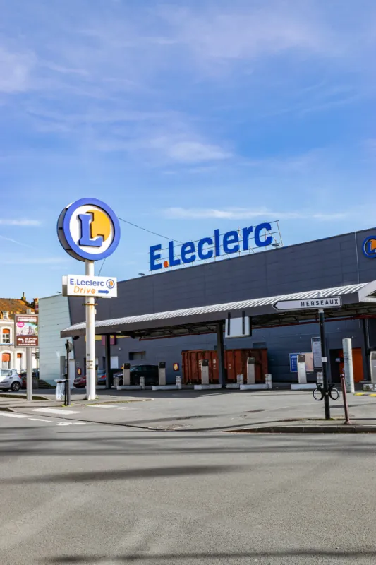 wattrelos,france-february 21,2021  eleclerc drivethis service that allows the customer to shop online and receive them on the physical eleclerc drive