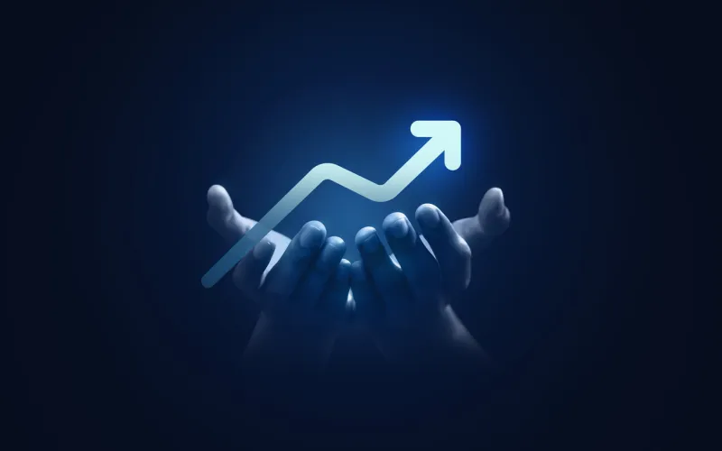 hand growth improvement arrow up success business profit background of goal forward achievement graph diagram icon or increase financial direction stock chart sign and motivation development strategy