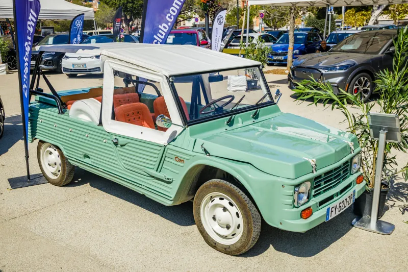citroën méhari vintage car parked in the streets of cassis during an exhibition