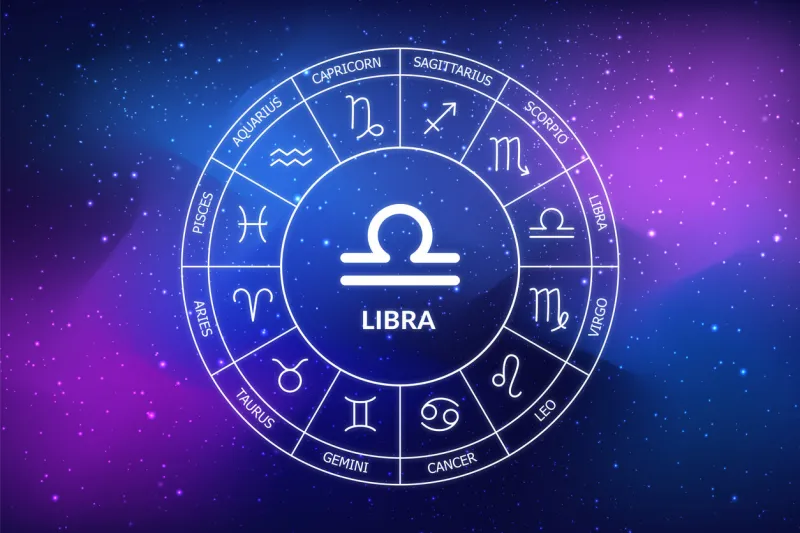 libra zodiac sign abstract night sky background libra icon on blue space background zodiac circle on a dark blue background of the space astrology cosmogram twelve signs of the zodiac