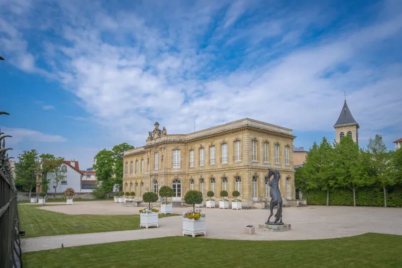 asnieres-sur-seine, france - 04 30 2021  view of asnieres castle from the park
