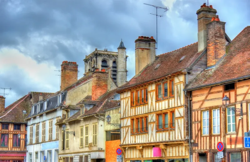 traditional half-timbered houses in troyes - france, champagne
