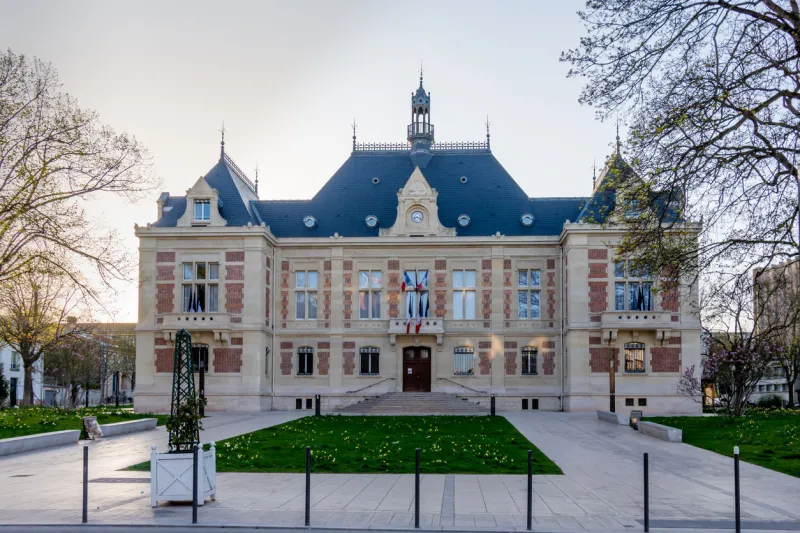montrouge, france - april 04, 2021  exterior view of the montrouge town hall montrouge is a town in the hauts-de-seine department, located south of paris