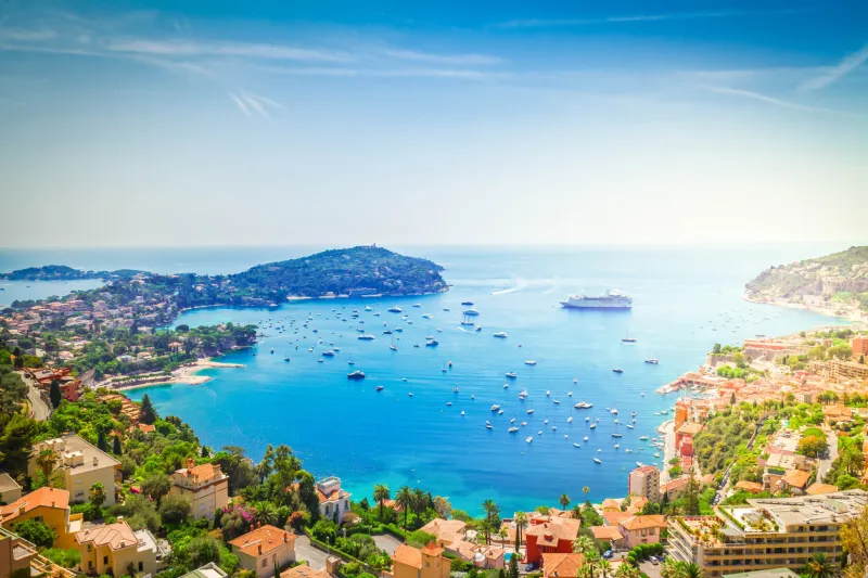 colorful coast and turquiose water of cote dazur, french riviea coast