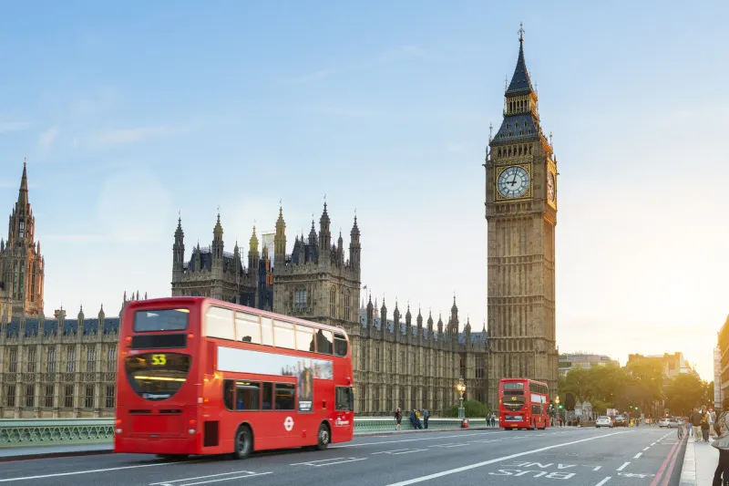 london, united kingdom - august 20, 2016  westminster palace and big ben and traffic on westminster bridge in foreground