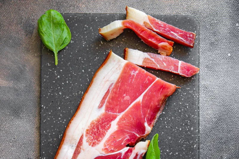 smoked belly meat schwarzwald ham fresh meal food snack on the table copy space food background