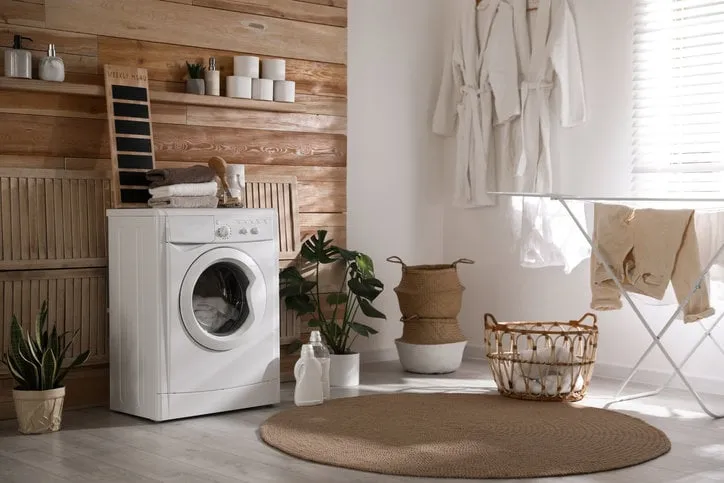 stylish room interior with washing machine design idea