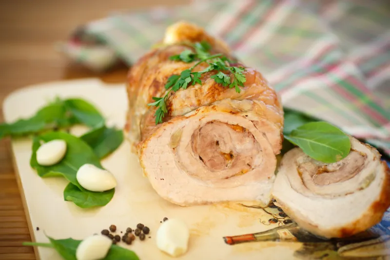 meatloaf baked with garlic and spices on the table