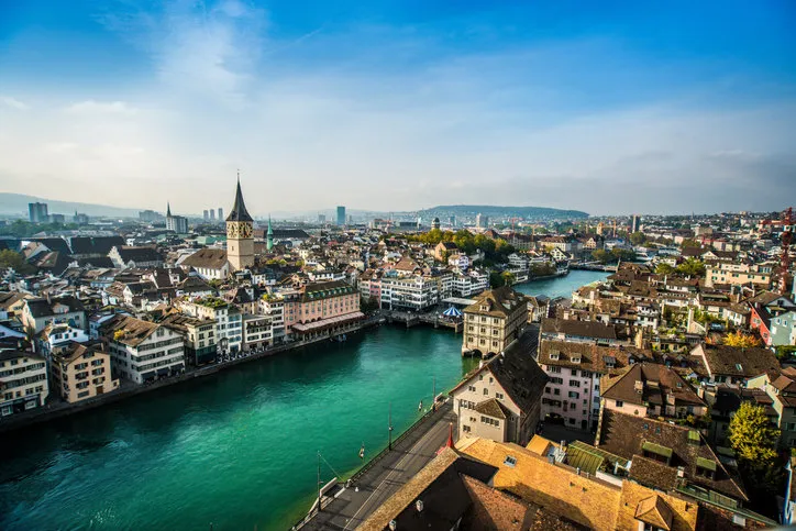 beautiful aerial view of zurich, switzerland