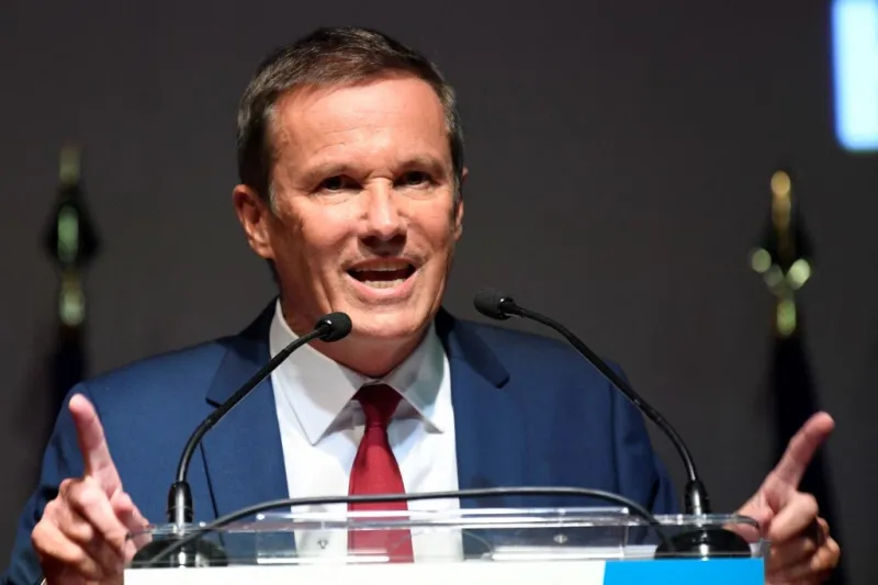 head of debout la france far-right party nicolas dupont-aignan delivers a speech during a meeting marking the start of the political year, on september 26, 2020 in paris (photo by bertrand guay   afp)
