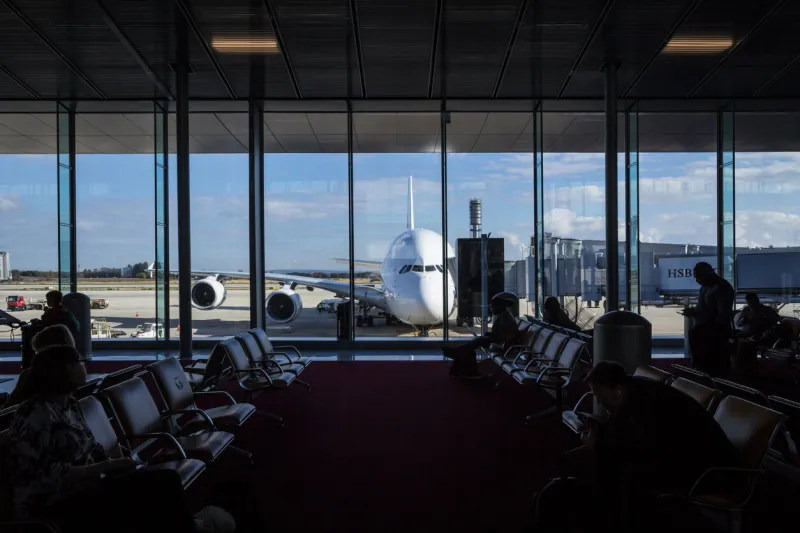 passengers waiting to board an airbus a380 plane in terminal 2e of roissy charles de gaulle airport in paris, the main hub of french airlines