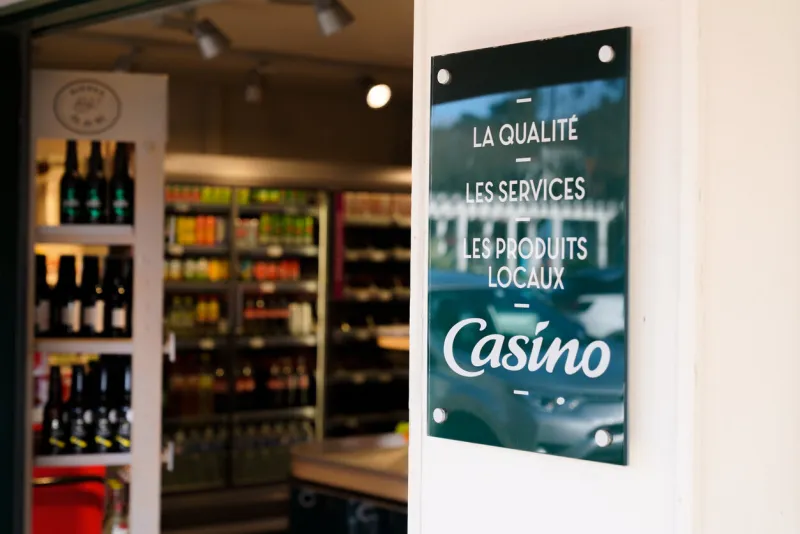 bordeaux , aquitaine   france - 02 15 2020   le petit casino logo sign store of french retailer brand shop small city supermarket