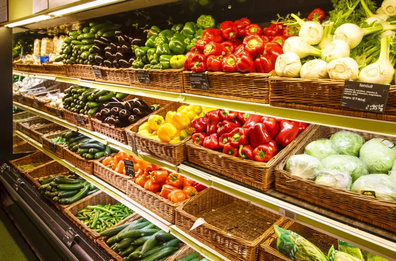 vegetable section in the big city department store, paris, france