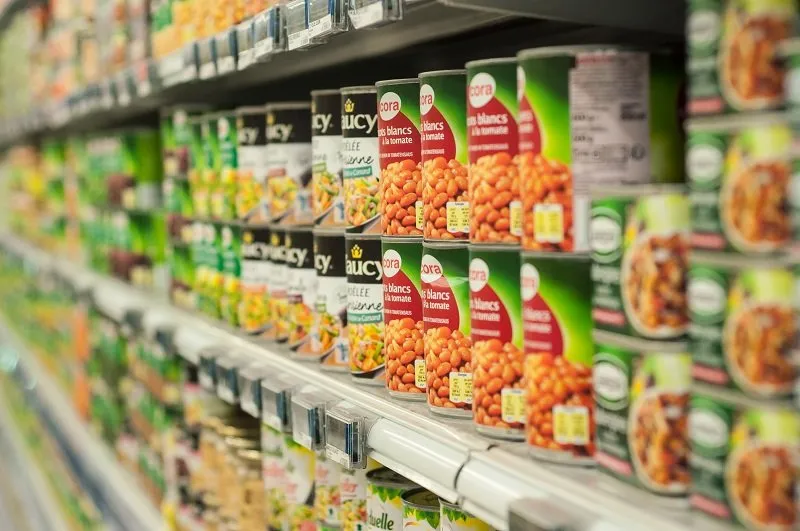 mulhouse - france - 3 january 2018 - can food alignment at cora supermarket