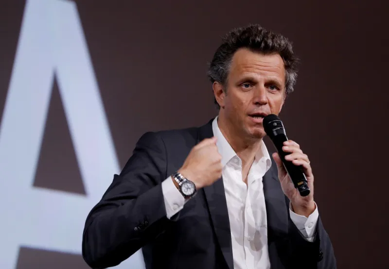 publicis group chairman arthur sadoun speaks during the presentation of the digital personal assistant named marcel, aimed at helping the group's co-workers to connect between them, on may 24, 2018 in paris (photo by francois guillot   afp)