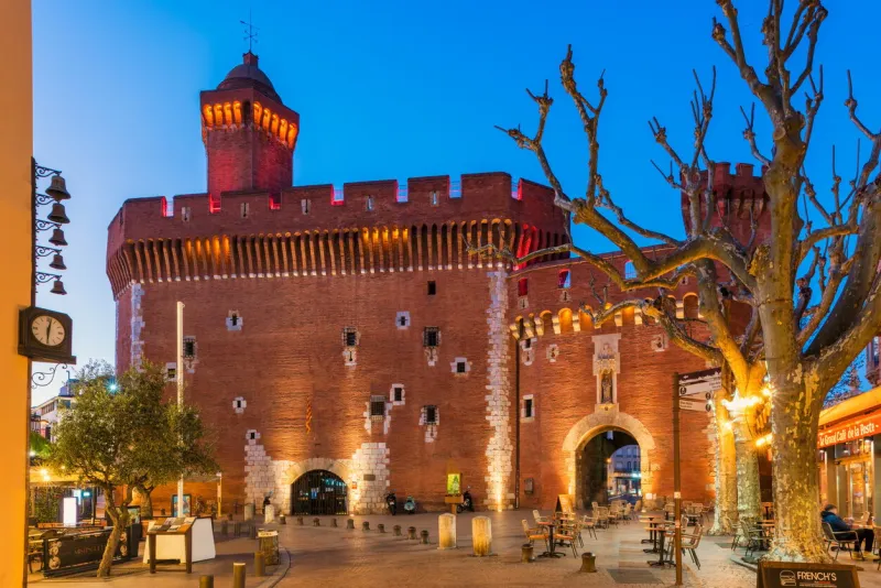perpignan, france - january 14, 2022  the castillet is an ancient fortification and city gate located in perpignan, pyrénées-orientales, france today, this monument houses the catalan museum of popular arts and traditions