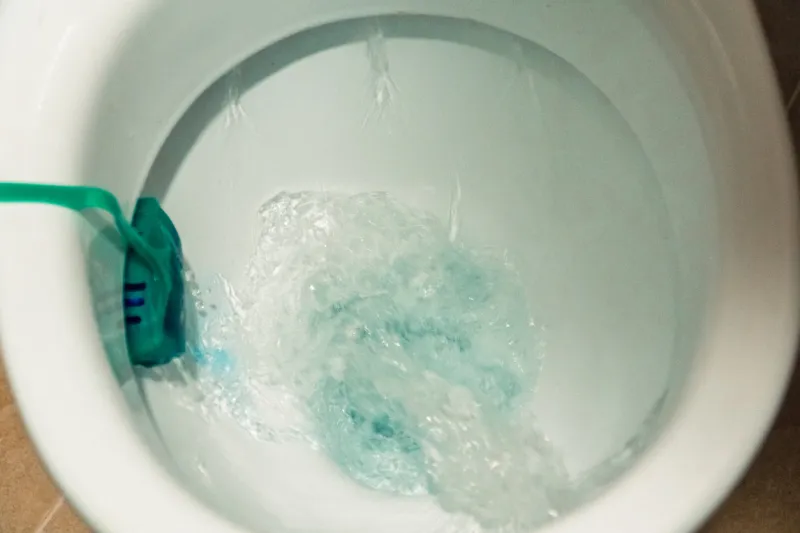 restroom flushing water in the toilet