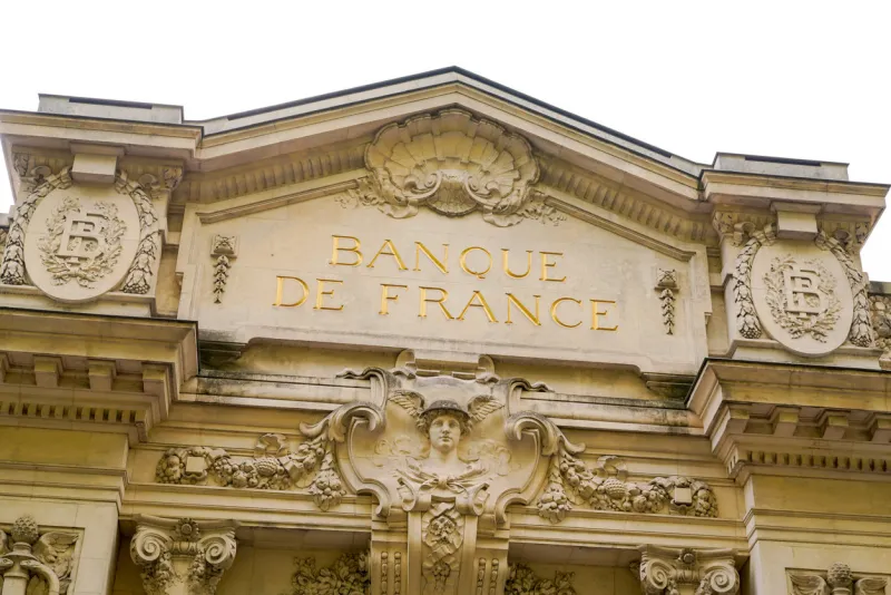 bordeaux , aquitaine   france - 10 10 2019   banque de france sign in official building french national bank