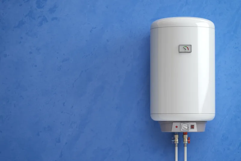 electric boiler, water heater on the blue wall 3d illustration