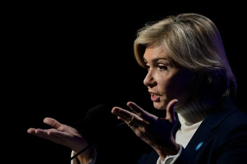 presidential candidate of les republicains (lr) right-wing party valerie pecresse delivers a speech during a public meeting, in besancon, eastern france, on january 13, 2022 (photo by sebastien bozon   afp)