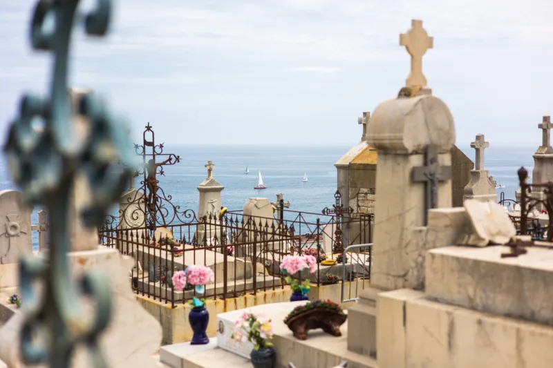 view of the mediterranean sea from the marine cemetery of sète (occitanie, france)