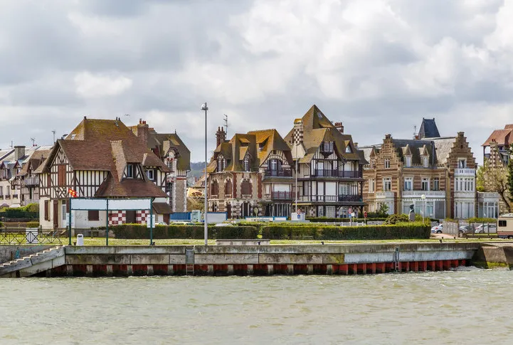 picturesque houses on embankment in deauville, france