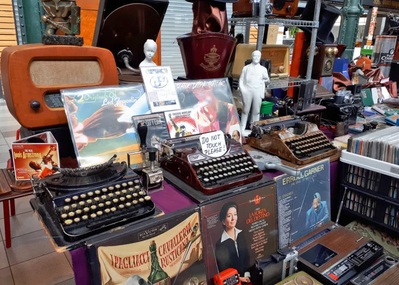 budapest hungary -march 8, 2020  flea market in budapest selling old equipment, old vinyl
