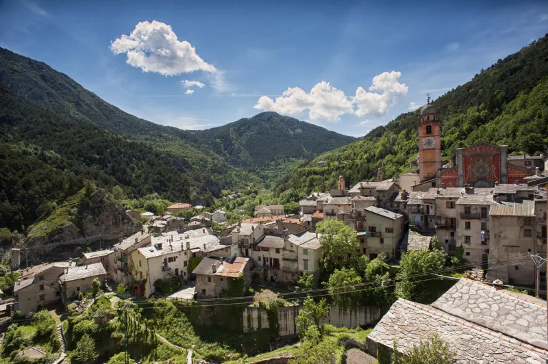 wide angle shot of the town of tende, high in the southern alps in the french mercantour national park and roya valley this french town once belonged to italy
