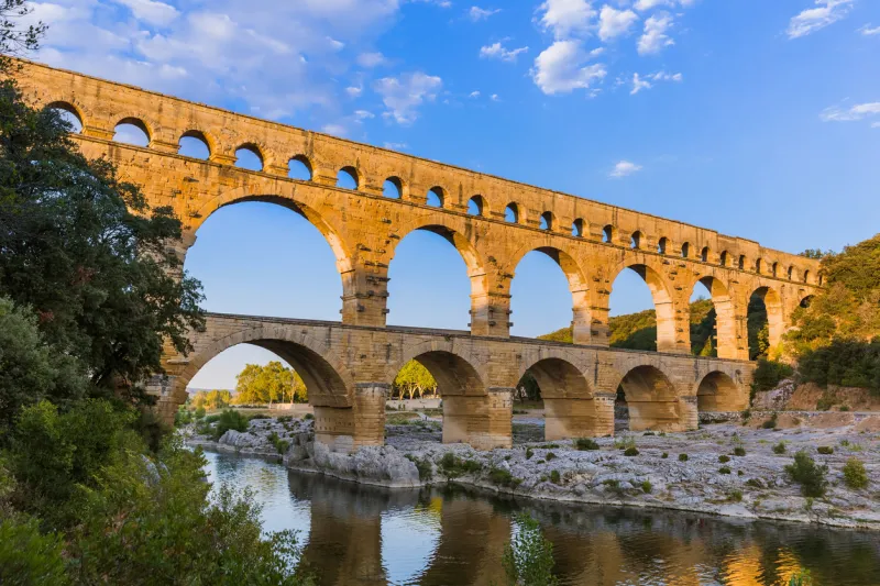 aqueduct pont du gard - provence france - travel and architecture background