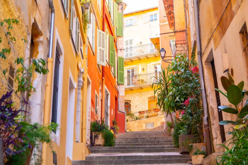 colorful buildings in nice on french riviera, cote d'azur, southern france