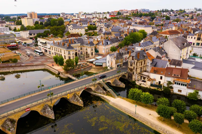 aerial panoramic view of vierzon city in cher departmentâé, france