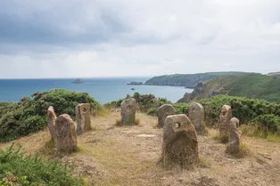 scenery with stone circle called sark henge on sark sark is a small channel island belonging to the bailiwick of guernsey