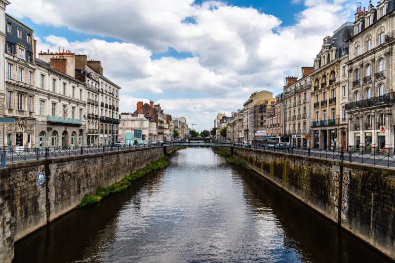 rennes, france - july 23, 2018  scenic view of river vilaine in rennes