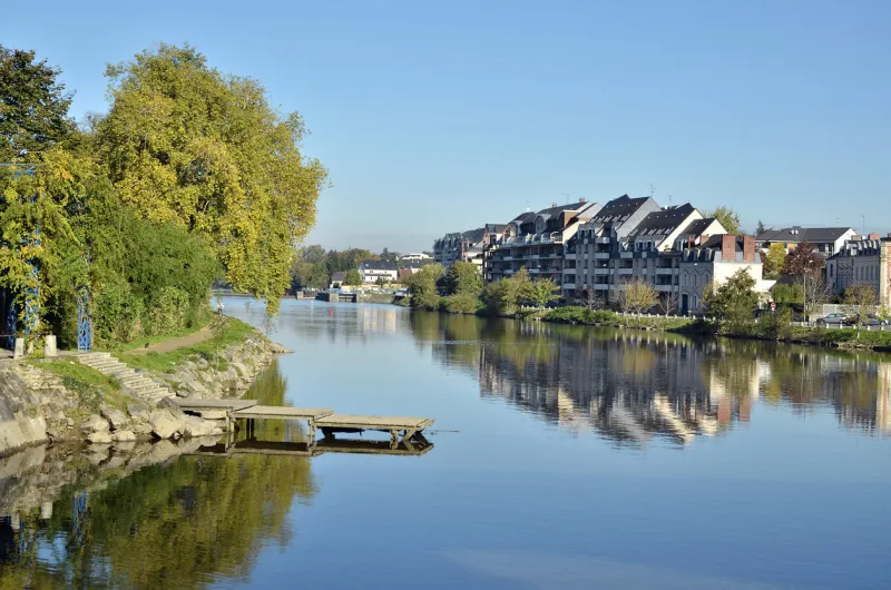 the river mayenne at laval, commune in the mayenne department in north-western france