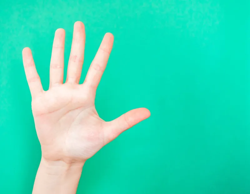 hand showing stop sign the hand shows the number five use the palm of your hand to show when you want something or someone to stop
