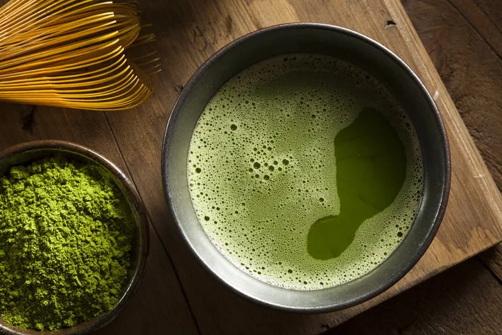 organic green matcha tea in a bowl