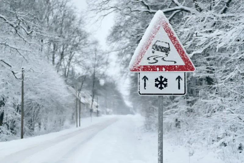winter driving - heavy snowfall on a country road driving on it becomes dangerous …