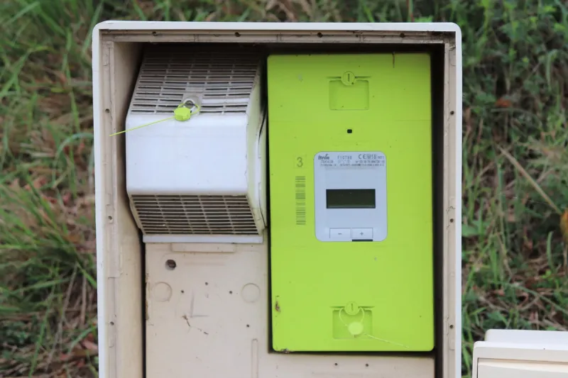 linky type electric meter, town of corbas, rhône department, france